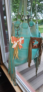 3d Print Puffy Bow Trend Keychain Fringe Cow Print Western Made in America - Qu!rk Boutique