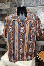 Baha Ranch Mocha Aztec Hawaiian Shirt Made in America - Qu!rk Boutique
