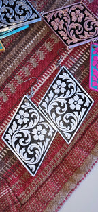 3D Print Western Tooled Floral Earrings Made in America Choice of Colors - Qu!rk Boutique