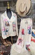 Baha Ranch Danilo Painted Cowgirl Satin Long Pajamas - Qu!rk Boutique