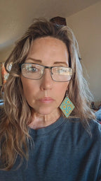 3D Print Western Tooled Mustard Gold on Turquoise Earrings Made in America - Qu!rk Boutique
