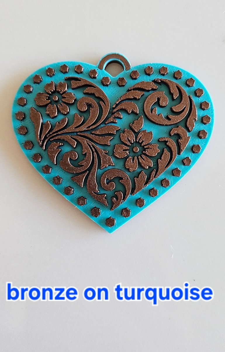 3d Printed Tooled Cowboy Cowgirl Heart Keychain or Purse Charm - Qu!rk Boutique