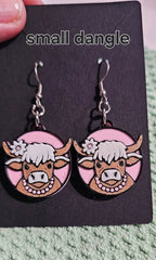 3d Western Cowgirl Cowboy Highland Cow Theme - Necklace, Purse Charm, Earrings, Keychain, Magnet - Qu!rk Boutique