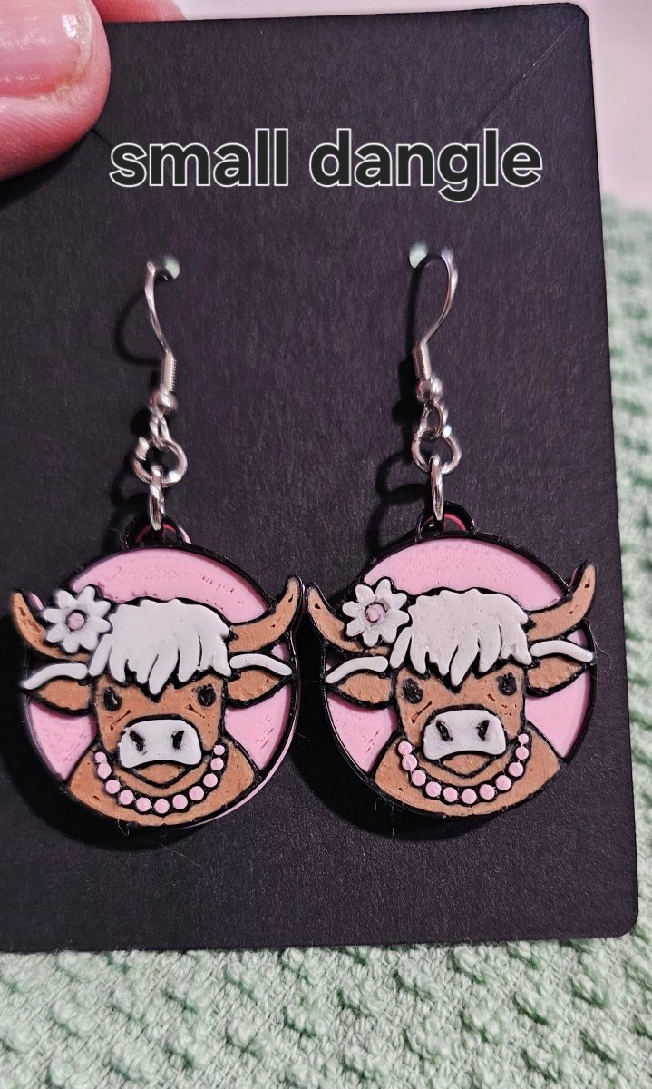 3d Western Cowgirl Cowboy Highland Cow Theme - Necklace, Purse Charm, Earrings, Keychain, Magnet - Qu!rk Boutique