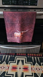 Monogrammed Initial Western Leather Look Saddle Longhorn Cowboy Cowgirl Kitchen Dish Towels Made in America - Qu!rk Boutique