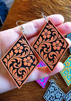 3D Print Western Tooled Floral Earrings Made in America Choice of Colors - Qu!rk Boutique
