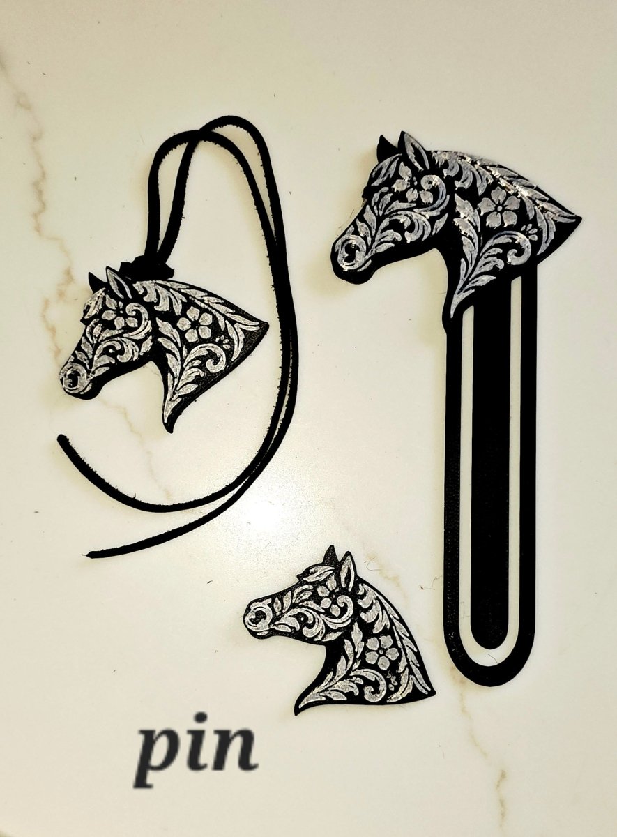Baha Ranch Year of the Horse Tooled 3d Print Bookmark Keychain Hatpin Magnet Purse Charm Made in America - Qu!rk Boutique