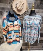 Blue Mountain Turquoise Aztec Lightweight Hoodie Made in America - Qu!rk Boutique