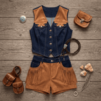 Giddy Up Cowgirl Fringe Vest Shorts Set Outfit - Qu!rk Boutique