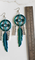 3D print Lightweight Green New Mexico Zia Feather Dream Catcher Earrings Made in America - Qu!rk Boutique