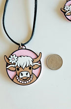 3D Print Cowgirl Highland Cow Picture Necklace or Earrings Western Made in America - Qu!rk Boutique