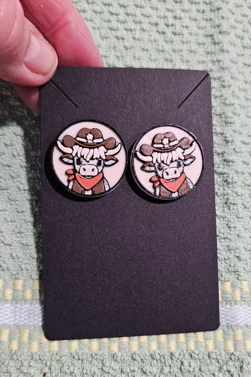 3d Western Cowgirl Cowboy Highland Cow Theme - Necklace, Purse Charm, Earrings, Keychain, Magnet - Qu!rk Boutique