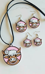 3D Print Cowgirl Highland Cow Picture Necklace or Earrings Western Made in America - Qu!rk Boutique
