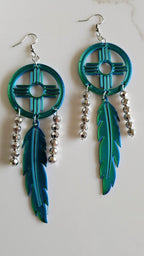 3D print Lightweight Green New Mexico Zia Feather Dream Catcher Earrings Made in America - Qu!rk Boutique