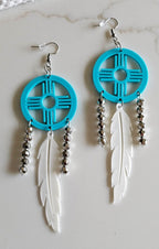3D print Lightweight Turquoise New Mexico Zia Feather Dream Catcher Earrings Made in America - Qu!rk Boutique