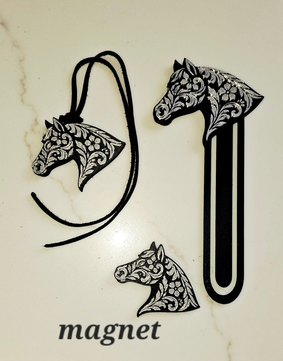 Baha Ranch Year of the Horse Tooled 3d Print Bookmark Keychain Hatpin Magnet Purse Charm Made in America - Qu!rk Boutique