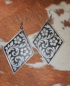 3D Print Western Tooled Floral Earrings Made in America Choice of Colors - Qu!rk Boutique