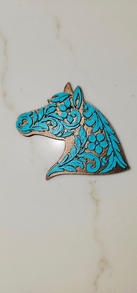 Baha Ranch Year of the Horse Tooled 3d Print Bookmark Keychain Hatpin Magnet Purse Charm Made in America - Qu!rk Boutique