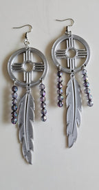 3D print Lightweight Silver New Mexico Zia Feather Dream Catcher Earrings Made in America - Qu!rk Boutique
