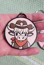 3d Western Cowgirl Cowboy Highland Cow Theme - Necklace, Purse Charm, Earrings, Keychain, Magnet - Qu!rk Boutique