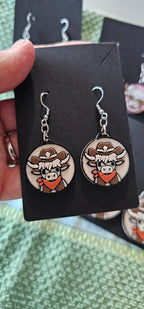 3d Western Cowgirl Cowboy Highland Cow Theme - Necklace, Purse Charm, Earrings, Keychain, Magnet - Qu!rk Boutique