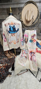 Baha Ranch Danilo Painted Cowgirl Satin Long Pajamas - Qu!rk Boutique