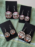 3d Western Cowgirl Cowboy Highland Cow Theme - Necklace, Purse Charm, Earrings, Keychain, Magnet - Qu!rk Boutique
