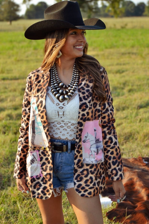 Baha Ranch Retro Pop Western Wild West Leopard Blazer - Qu!rk Boutique