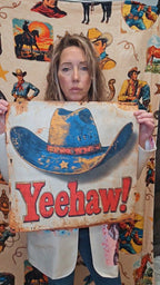 Vintage Western Yeehaw Throw Pillow Case 18 x 18 Made in America - Qu!rk Boutique