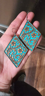 3D Print Western Tooled Floral Earrings Made in America Choice of Colors - Qu!rk Boutique