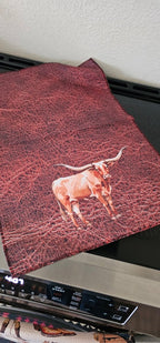 Monogrammed Initial Western Leather Look Saddle Longhorn Cowboy Cowgirl Kitchen Dish Towels Made in America - Qu!rk Boutique