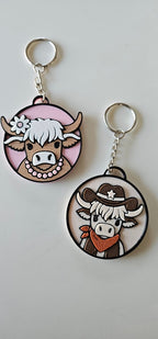 3d Western Cowgirl Cowboy Highland Cow Theme - Necklace, Purse Charm, Earrings, Keychain, Magnet - Qu!rk Boutique