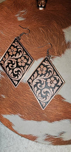 3D Print Western Tooled Floral Earrings Made in America Choice of Colors - Qu!rk Boutique