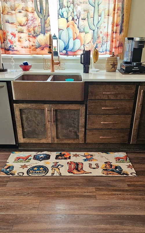 Baha Ranch Vintage Cowboy Collage Rug Runner Indoor 60" x 22" Made in America - Qu!rk Boutique