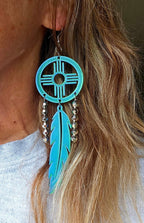 3D print Lightweight Green New Mexico Zia Feather Dream Catcher Earrings Made in America - Qu!rk Boutique