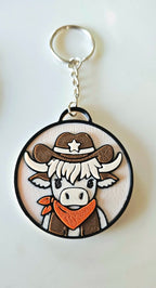 3d Printed Cowboy Cowgirl Highland Cow Cute Keychain - Qu!rk Boutique