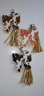 3d Print Puffy Bow Trend Keychain Fringe Cow Print Western Made in America - Qu!rk Boutique