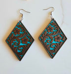 3D Print Western Tooled Floral Earrings Made in America Choice of Colors - Qu!rk Boutique