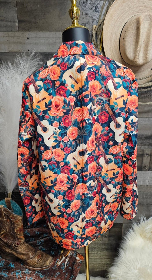 Baha Ranch Colores De Mexico Roses & Guitars Floral Blazer - Qu!rk Boutique