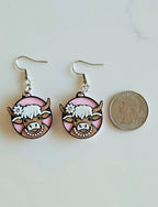 3D Print Cowgirl Highland Cow Picture Necklace or Earrings Western Made in America - Qu!rk Boutique