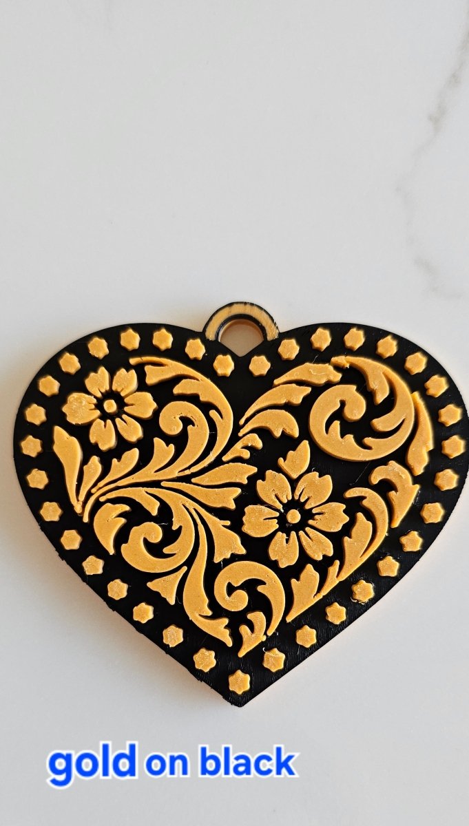 3d Printed Tooled Cowboy Cowgirl Heart Keychain or Purse Charm - Qu!rk Boutique