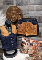 Giddy Up Cowgirl Fringe Vest Shorts Set Outfit - Qu!rk Boutique