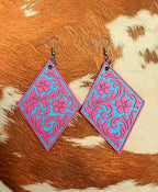 3D Print Western Tooled Floral Earrings Made in America Choice of Colors - Qu!rk Boutique