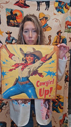 Vintage Cowgirl Up Throw Pillow Case 18 x 18 Made in America - Qu!rk Boutique