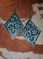 3D Print Western Tooled Floral Earrings Made in America Choice of Colors - Qu!rk Boutique