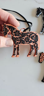 Baha Ranch 3D Print Floral Tooled Horse Charm or Keychain Made in America - Qu!rk Boutique