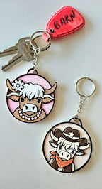 3d Western Cowgirl Cowboy Highland Cow Theme - Necklace, Purse Charm, Earrings, Keychain, Magnet - Qu!rk Boutique