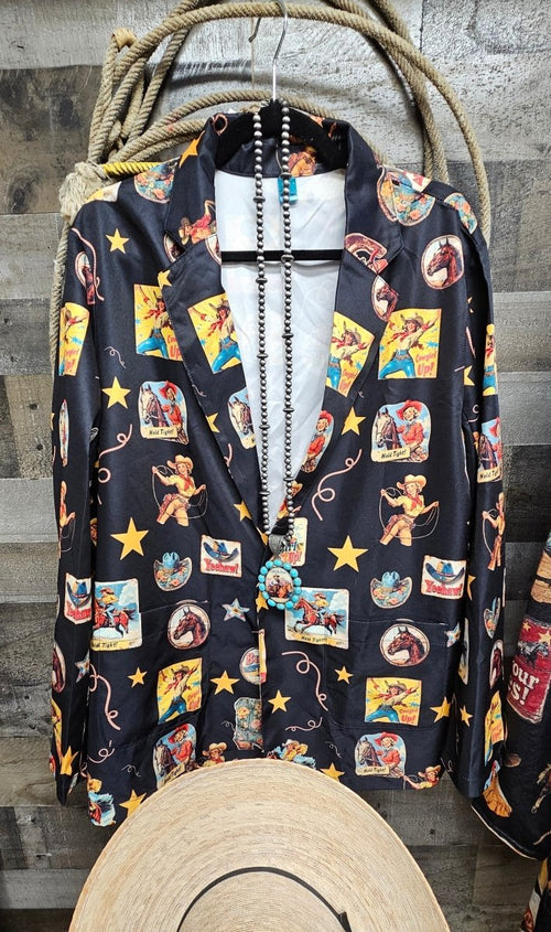 Baha Ranch Vintage Cowgirl Collage Western Blazer - Qu!rk Boutique