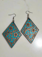 3D Print Western Tooled Floral Earrings Made in America Choice of Colors - Qu!rk Boutique