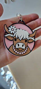 3d Western Cowgirl Cowboy Highland Cow Theme - Necklace, Purse Charm, Earrings, Keychain, Magnet - Qu!rk Boutique